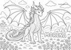 Ausmalbild von Drachenmädchen Morena zur Abenteuergeschiche "Linus und der Drache Oculai" von Heidi Sutter
