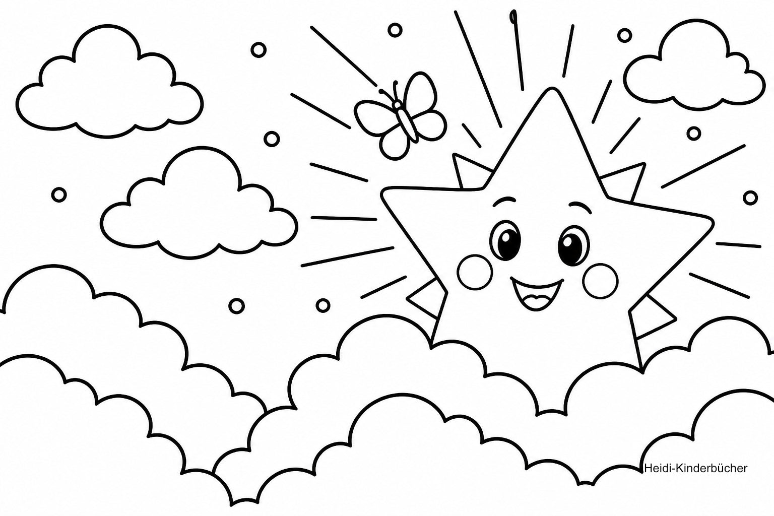 Ausmalbild Stern vom Kinderbuch "Der kleine Stern auf Reisen" von Heidi Sutter