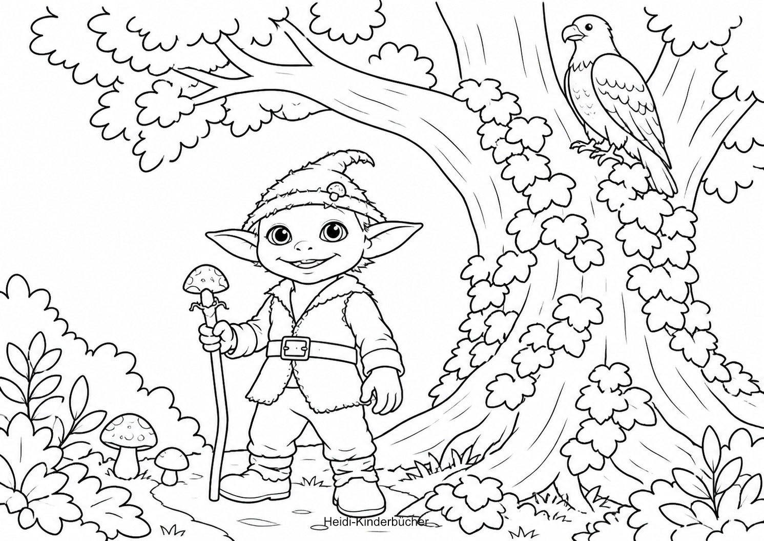 Ausmalbild von grünen Männcheni zur Abenteuergeschiche "Linus und der Drache Oculai" von Heidi Sutter